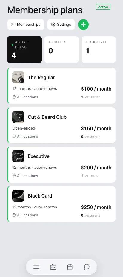 Planes de membresía en la app Barberly Business