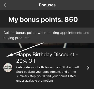 Geburtstagsbonus auswählen